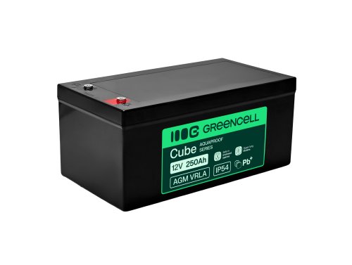 Greencell AGM VRLA 12V 250Ah batterie sans entretien pour bateaux, photovoltaïque, panneaux solaires (520x268x225mm)