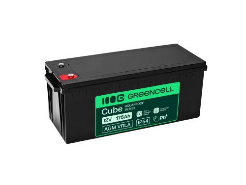 Greencell AGM VRLA 12V 175Ah accumulateur sans entretien pour bateaux, photovoltaïque, panneaux solaires (532x207x220mm)