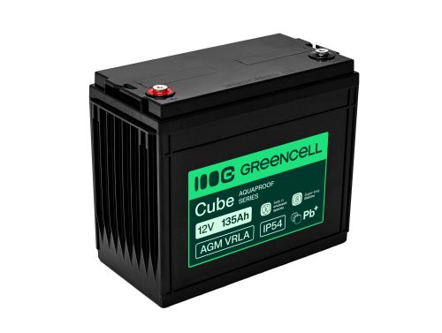 Greencell AGM VRLA 12V 135Ah accumulateur sans entretien pour bateaux, photovoltaïque, panneaux solaires (341x173x287mm)