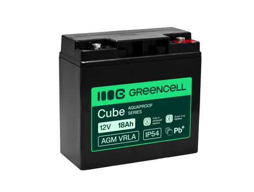 Greencell AGM VRLA 12V 18Ah accumulateur sans entretien pour caisse enregistreuse, jouets, caméras (181x77x167mm)