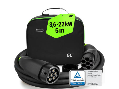 GC Snap Type 2 EV Câble 11kW / 22kW 5m pour Tesla Model 3 S X Y, Peugeot e-208, Renault Megane E-Tech, ZOE, Fiat 500e, Kia EV6