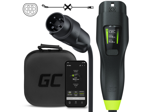 Green Cell GC Habu EV Portable Wallbox 11kW 7m Type 2 to CEE 16A pour la Recharge des Véhicules 2in1 EV Chargeur avec GC App