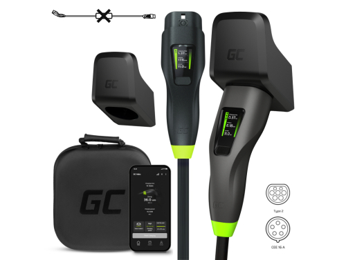 Green Cell GC Habu Chargeur Mobile EV 11kW 7m Type 2 CEE 16A Wallbox avec App + Habu Holder - support câble charge EV